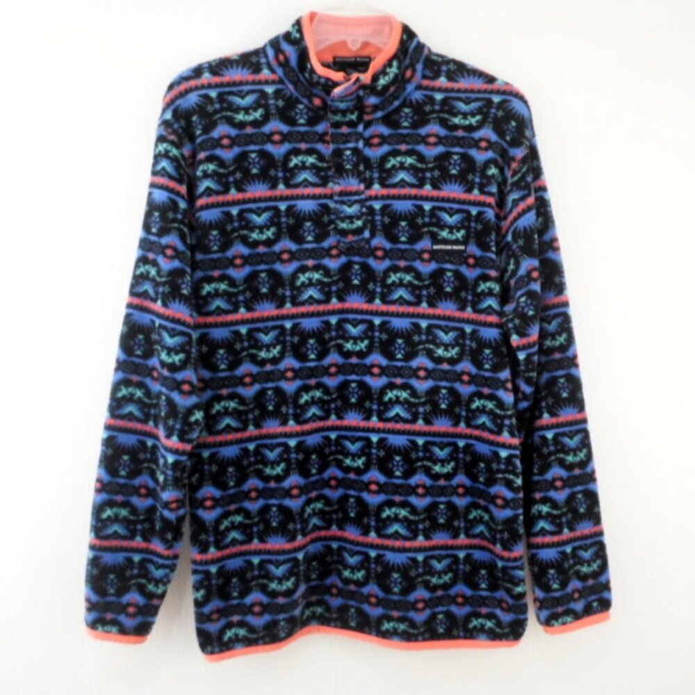 Southern Marsh Dorado Blue Coral Black Teal 1/4 Zip Fleece Pullover